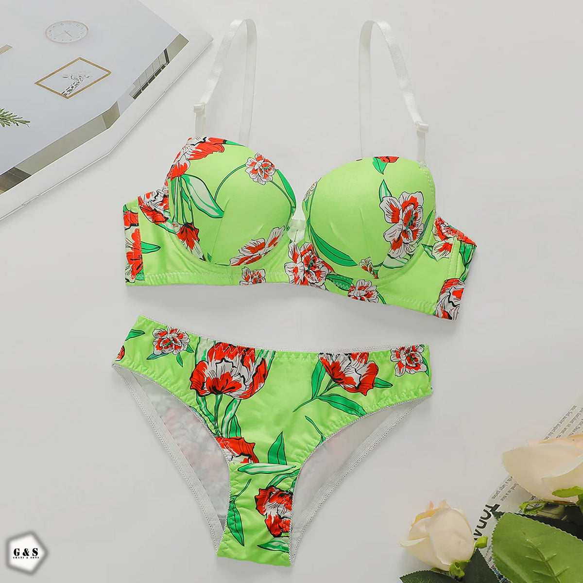 Pack Of 2 Light Padded Wired Floral Print Bra & Panty Sets