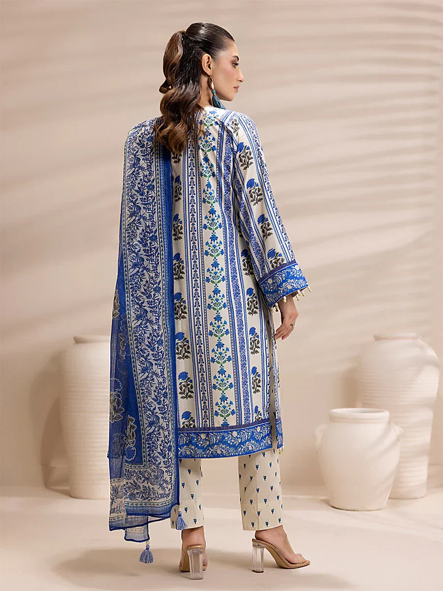 1 & Get 1 Free - 3PC Unstitched Printed Lawn Silk Suit DOS163