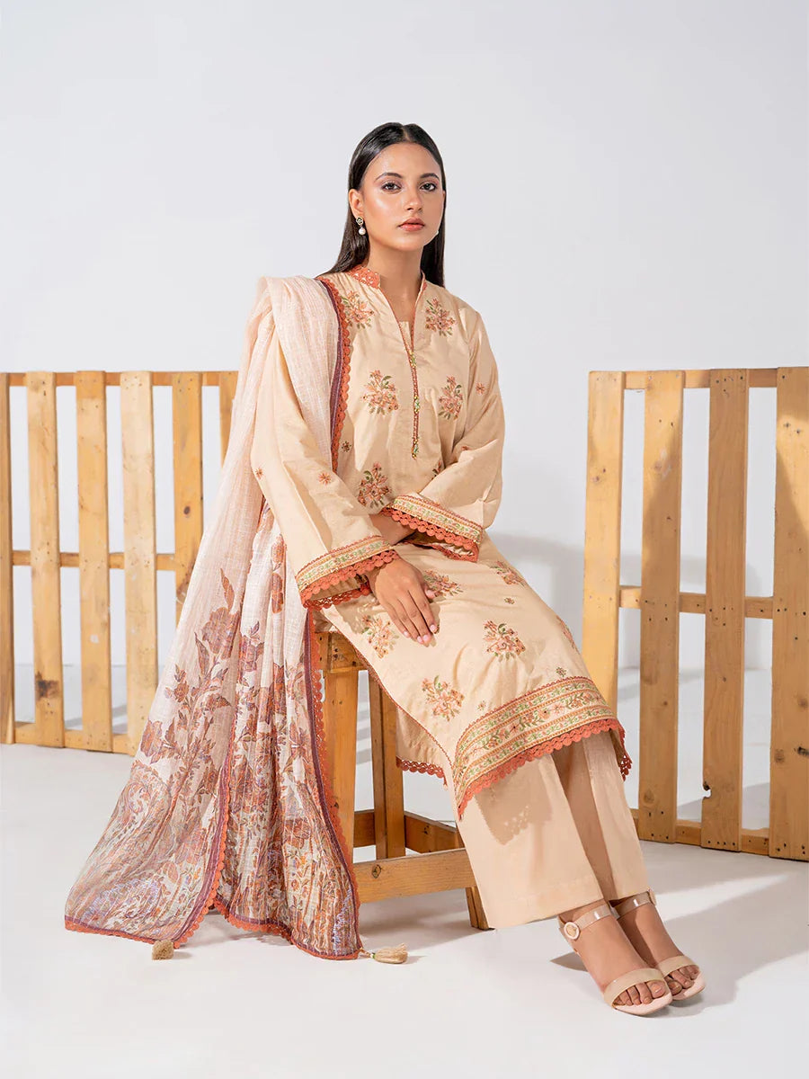 1 & Get 1 Free - 3PCS LUXURY LAWN EMBROIDERED SUIT