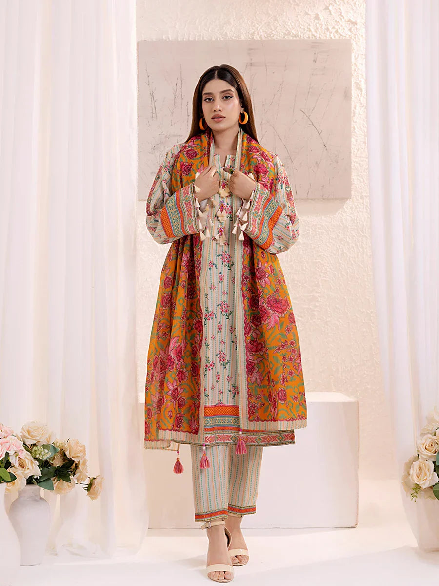 1 & Get 1 Free - 3PCnstitched Lawn Silk Printed Suit