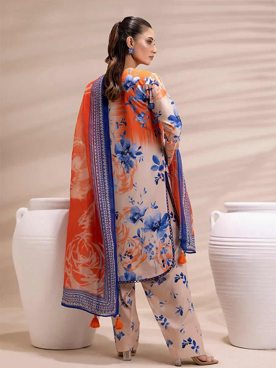 1 & Get 1 Free - 3PC Unstitched Printed Lawn Silk Suit DOS160