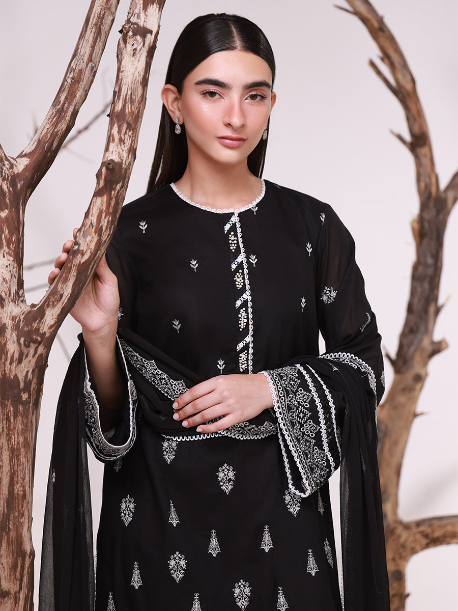 1 & Get 1 Free - MONOCHROME EMBROIDERED LAWN SILK SUIT