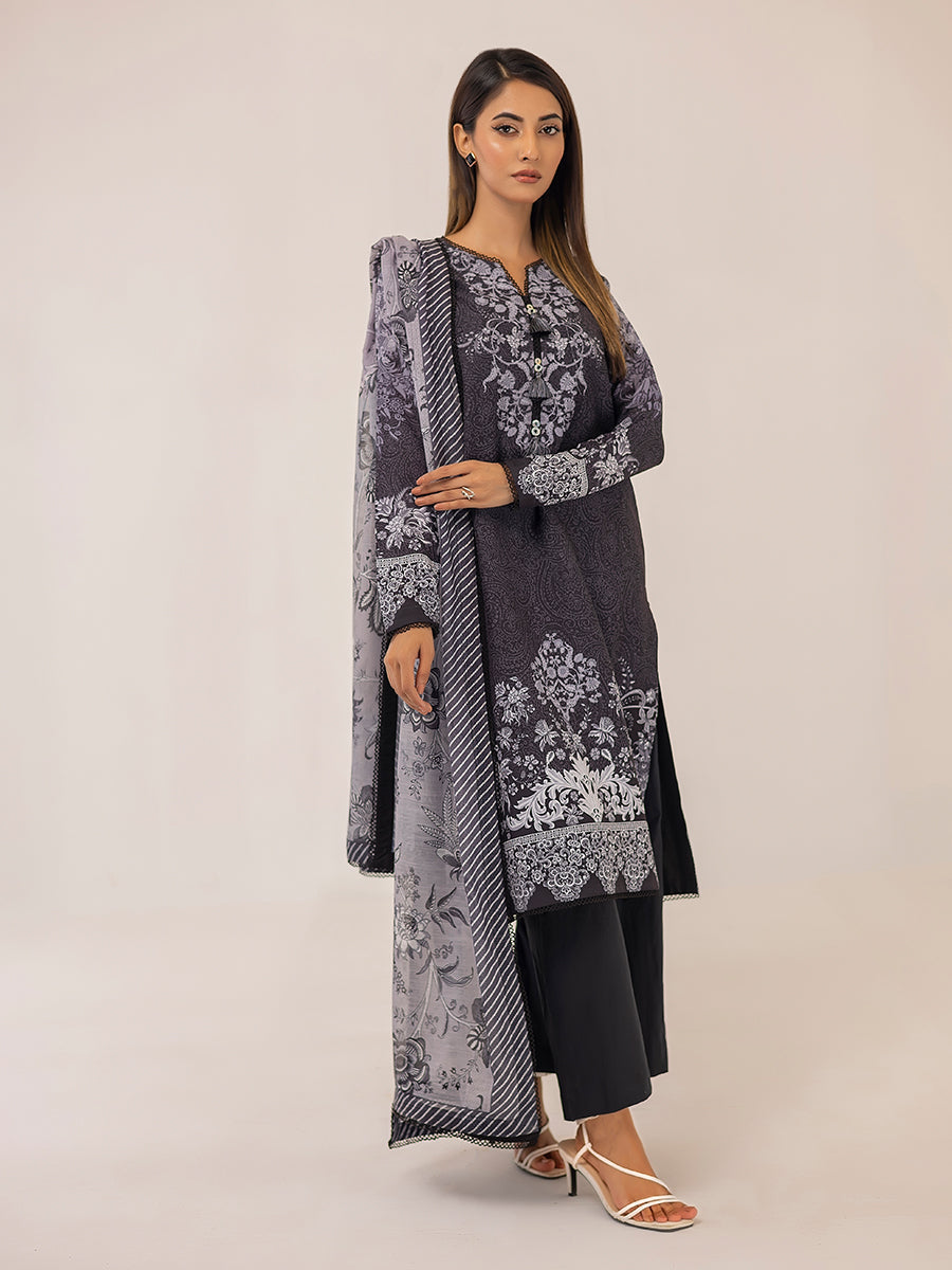 1 & Get 1 Free - MONOCHROME DIGITAL PRINTED LAWN SILK SUIT