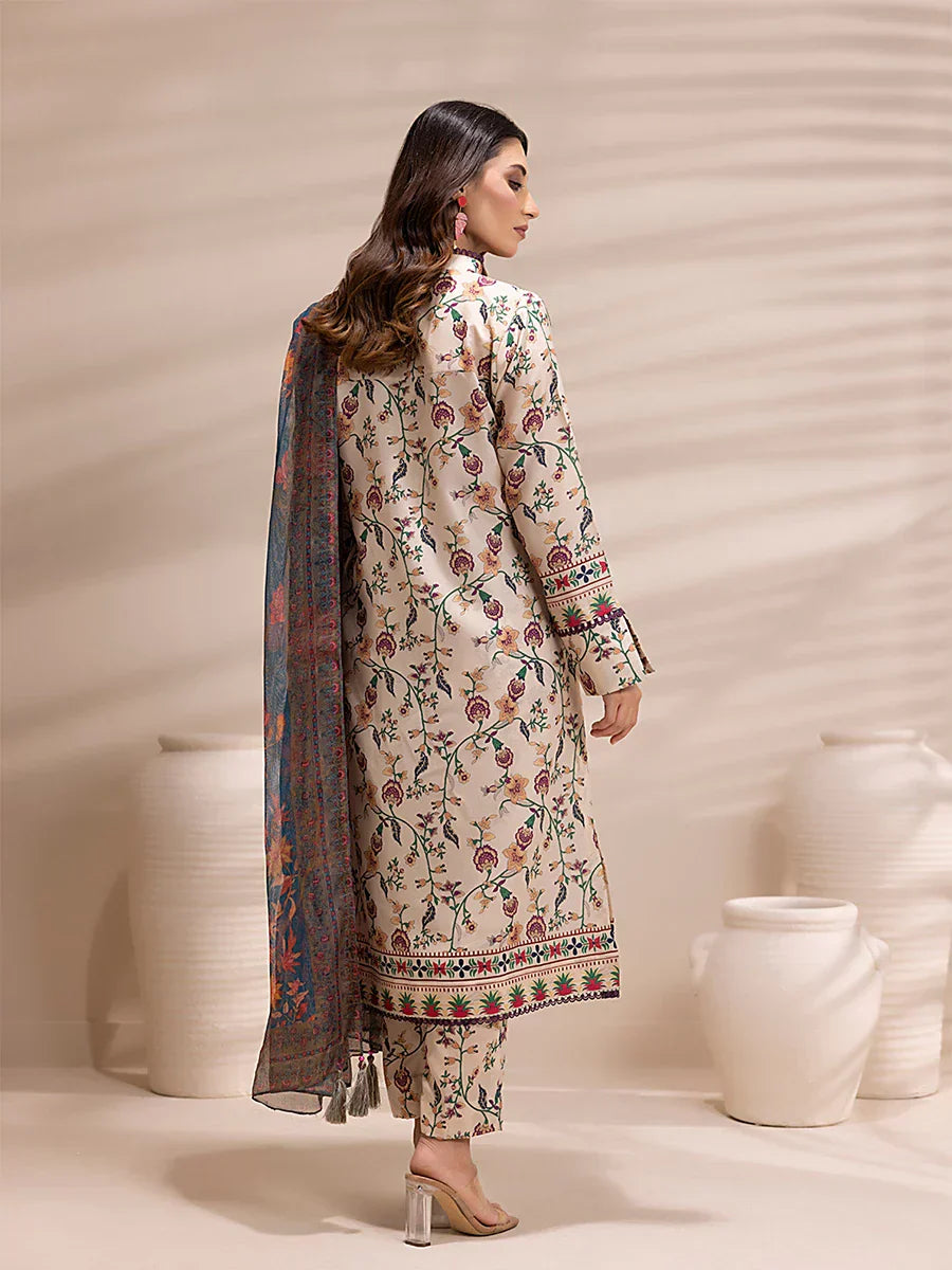 1 & Get 1 Free - 3PC Unstitched Printed Lawn Silk Suit DOS156