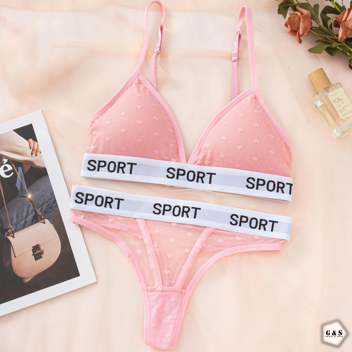 Mesh Net Pack Of 2 Back Hook Design Bralette With T-Panty Set