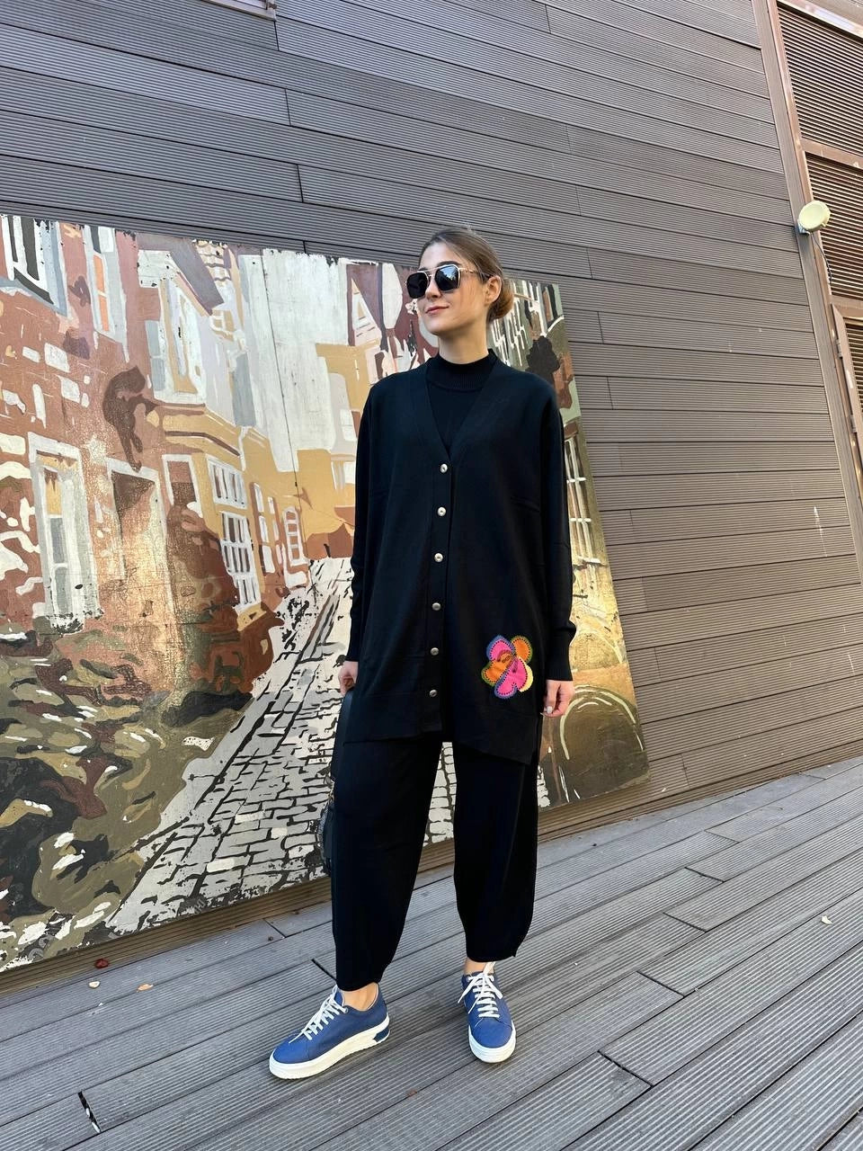 Back Flower Printed Fleece Co ord Set For Winter