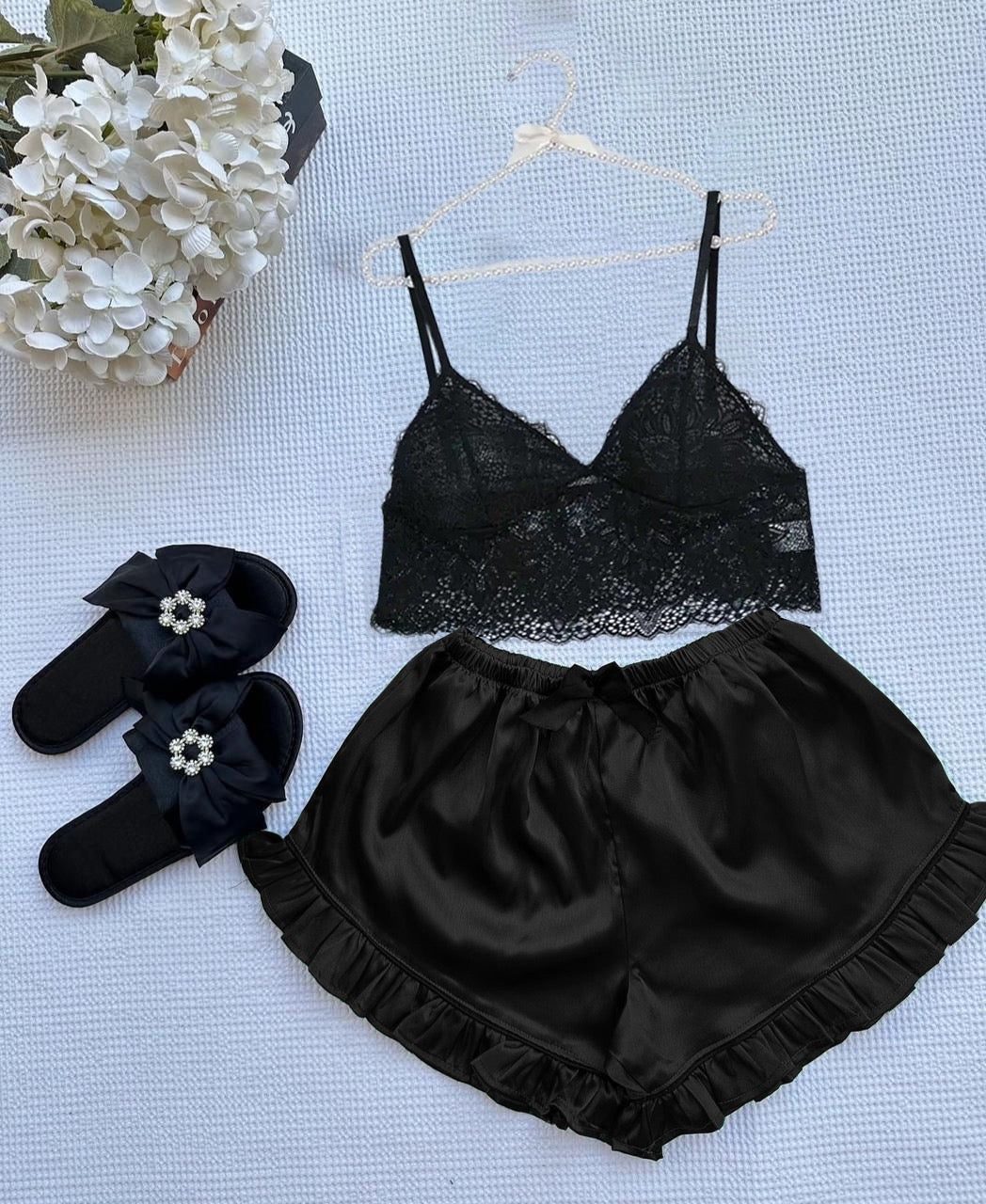 Silk Short With Net Bra Night Wear Set.