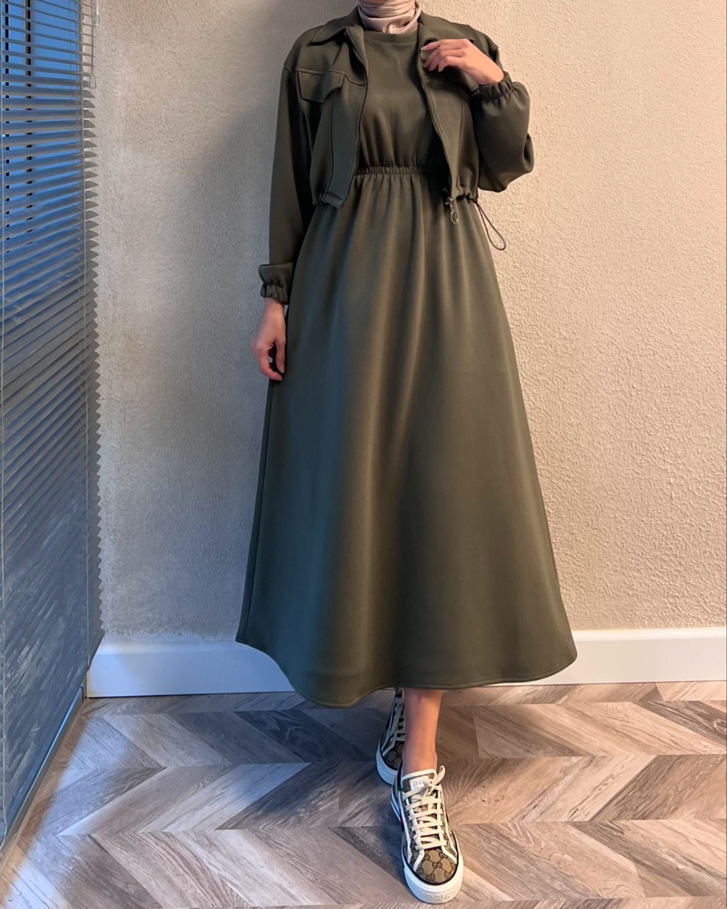 2 Pcs Winter Outfit Long Frock With Upper Fleece Jacket