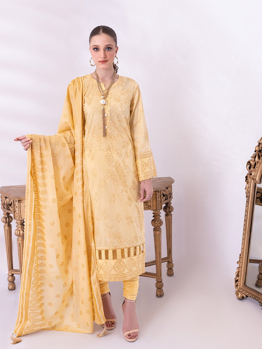 1 & Get 1 Free - 3pc Unstitched- Paste Printed Lawn Suit DOS202