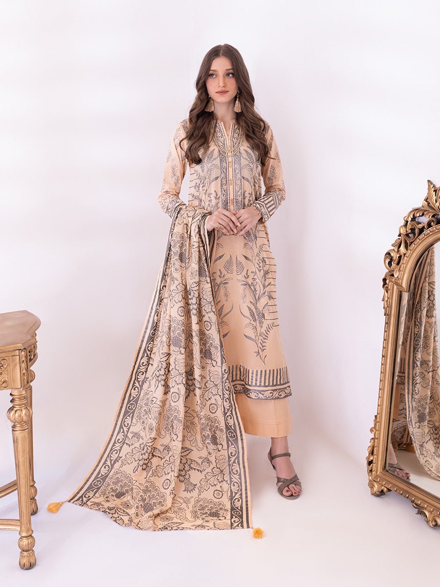 1 & Get 1 Free - 3pc Unstitched- Paste Printed Lawn Suit DOS204