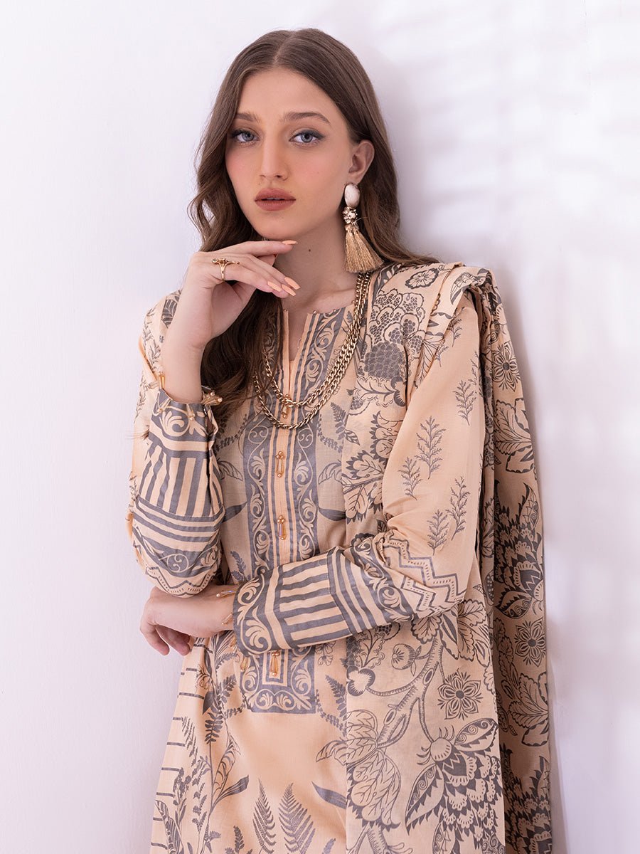 1 & Get 1 Free - 3pc Unstitched- Paste Printed Lawn Suit DOS204