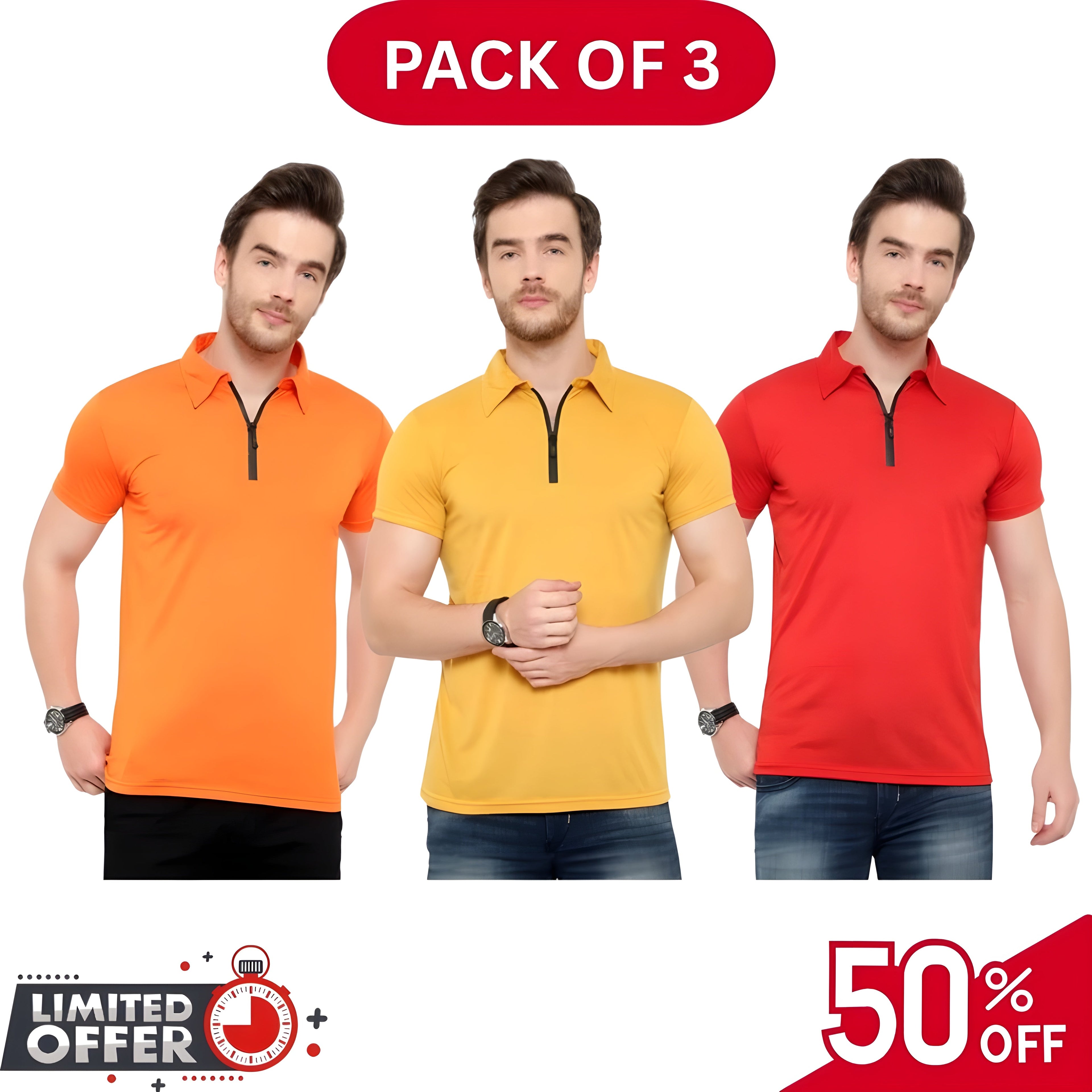 Pack of 3 | 50% OFF Men's Stylish Polo T-Shirts | DOS1042