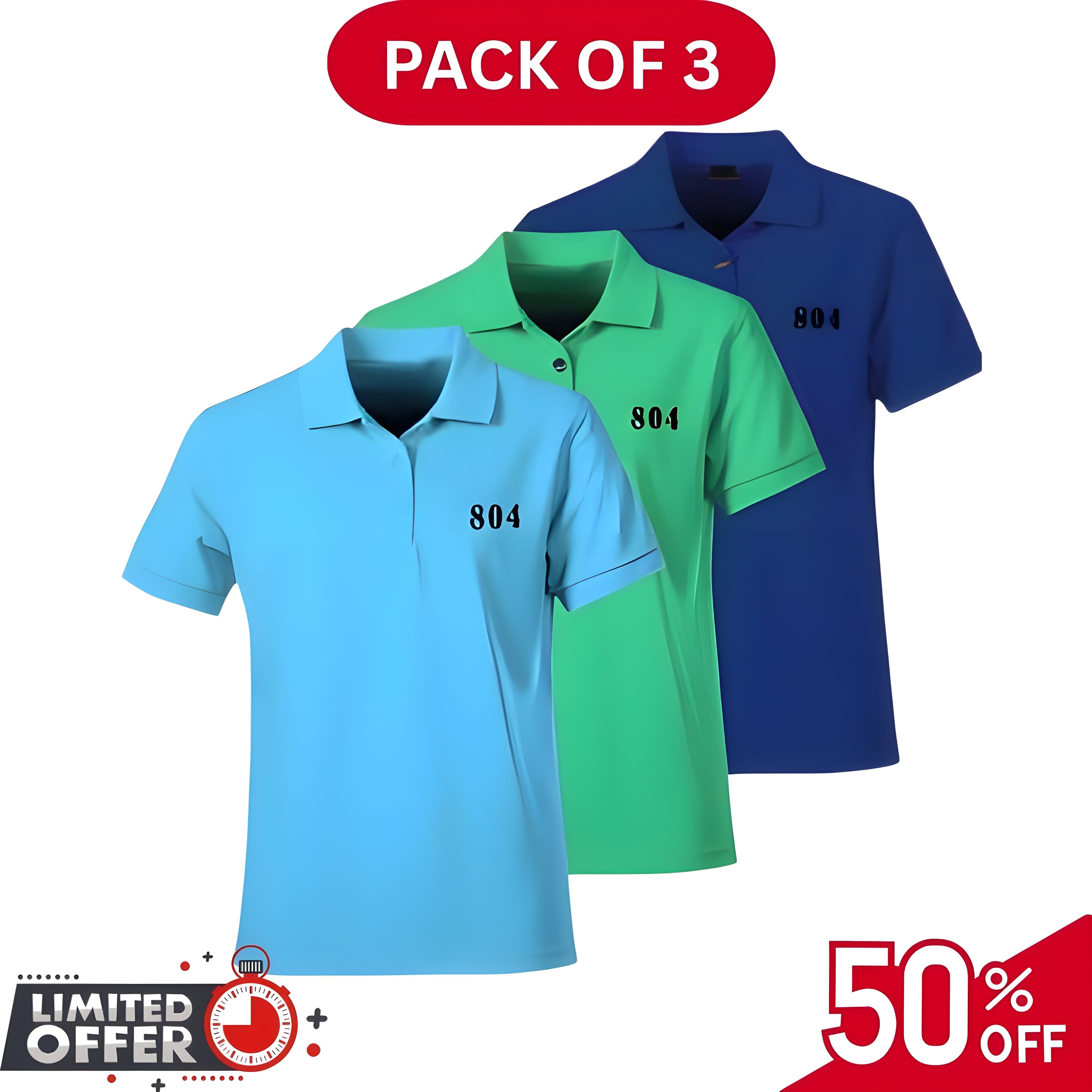 Pack of 3 | 50% OFF Men's Stylish Polo T-Shirts | DOS1049