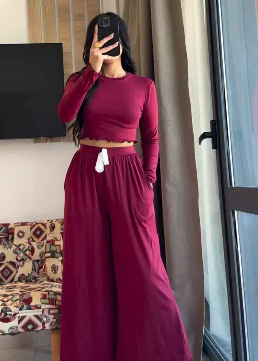 BreezeFlow Wide-Leg Loungewear Set For Summer