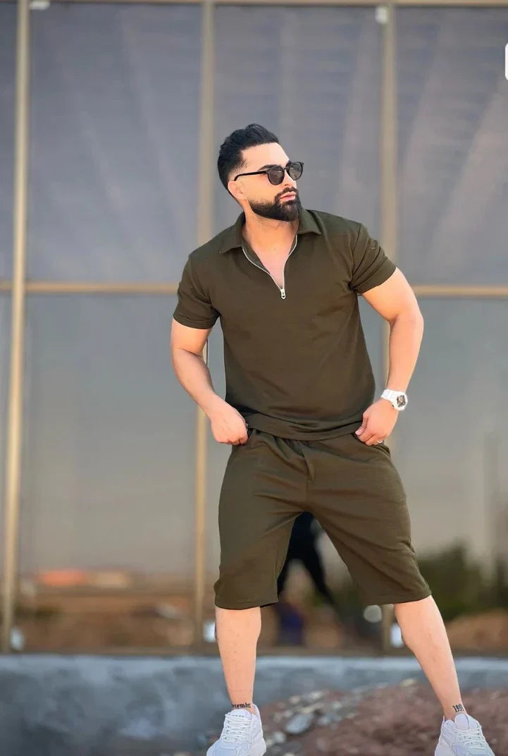 Mens Zipper Tshirts & shorts sets