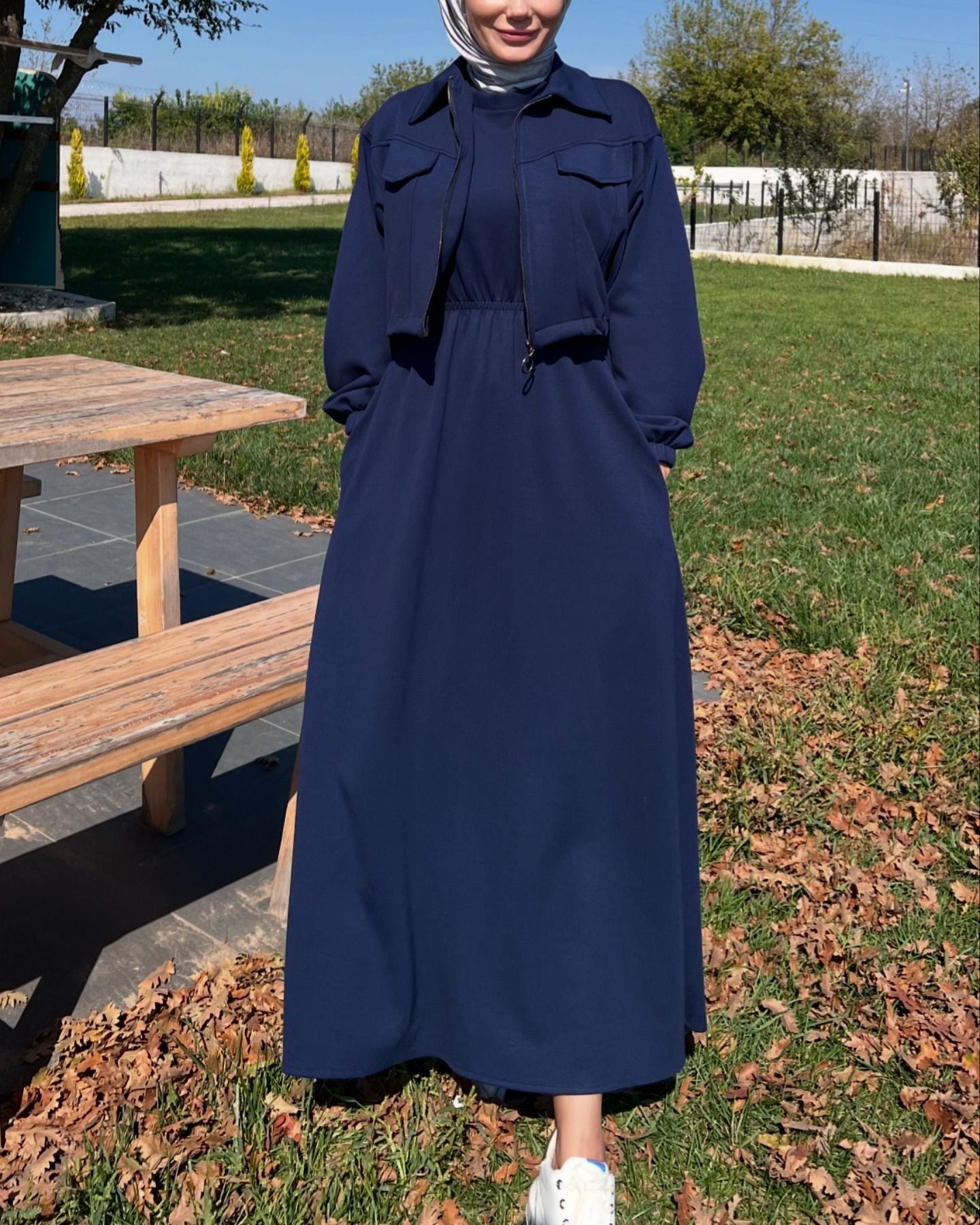 2 Pcs Winter Outfit Long Frock With Upper Fleece Jacket