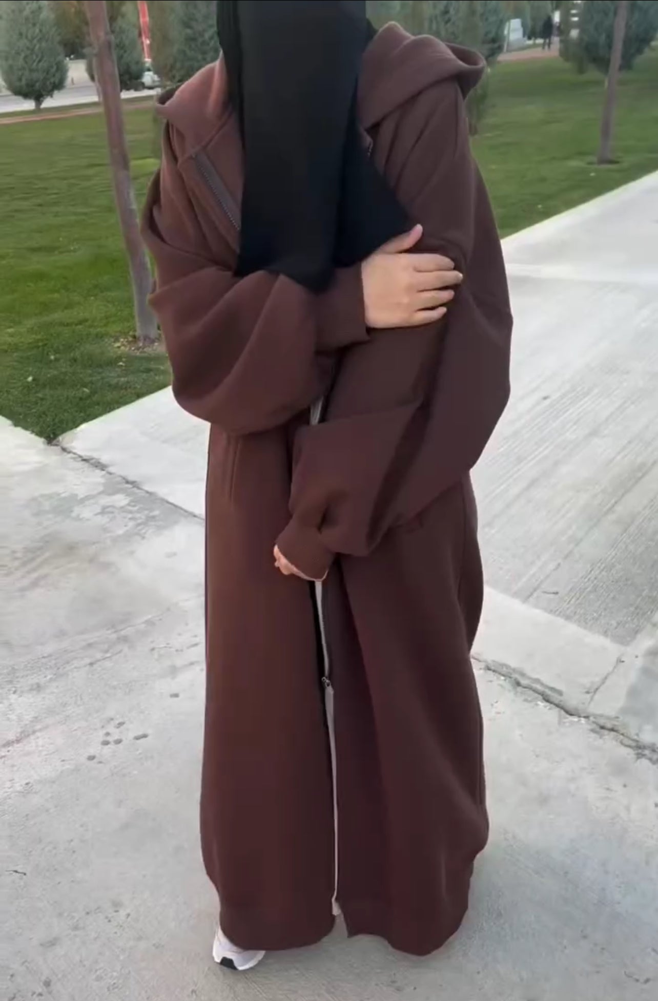 Drop Shoulder Long Zipline Winter Fleece Hoodie