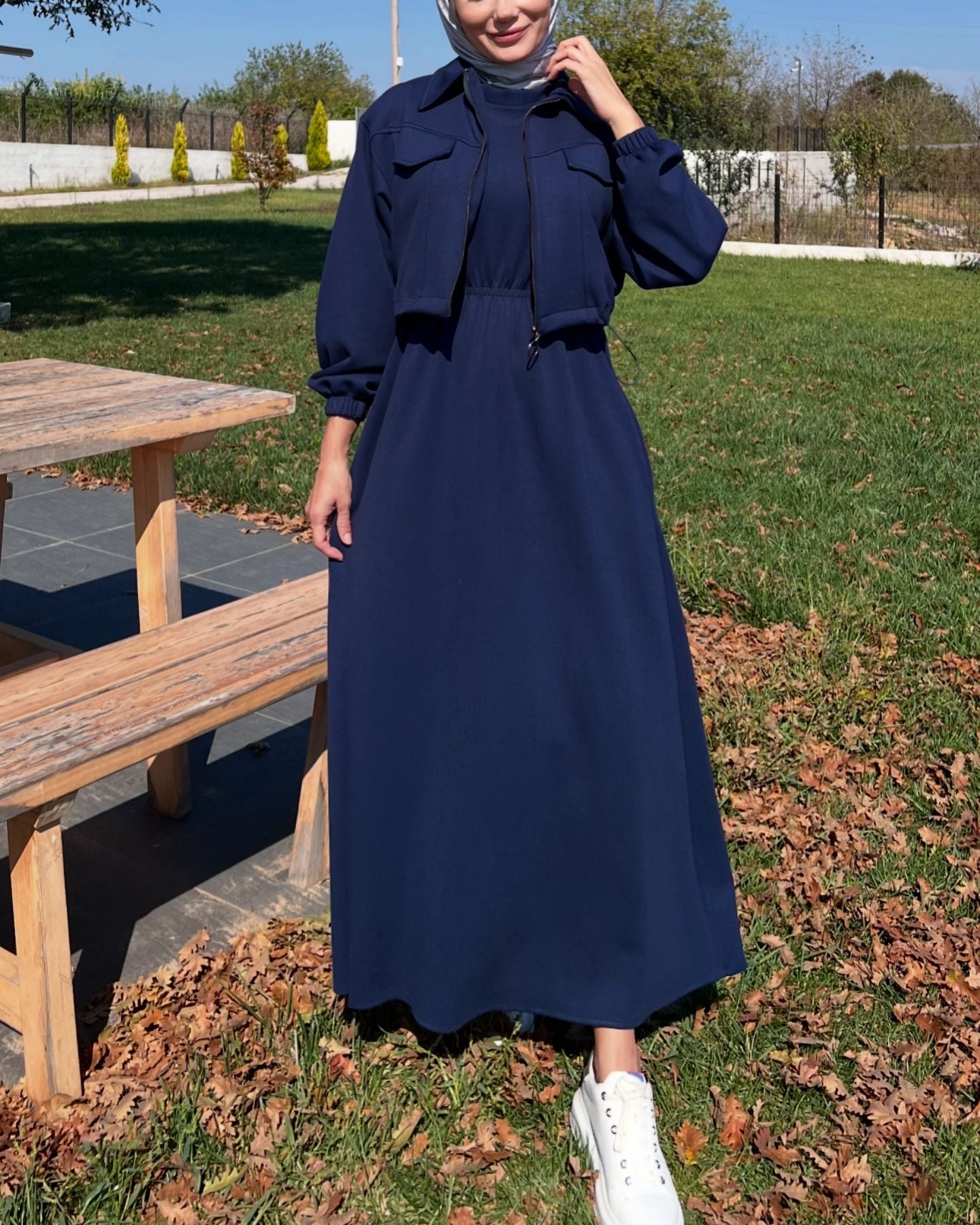 2 Pcs Winter Outfit Long Frock With Upper Fleece Jacket