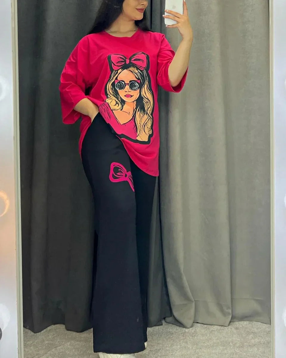 Printed Drop-Shoulder Tee Trousers (Print 1)