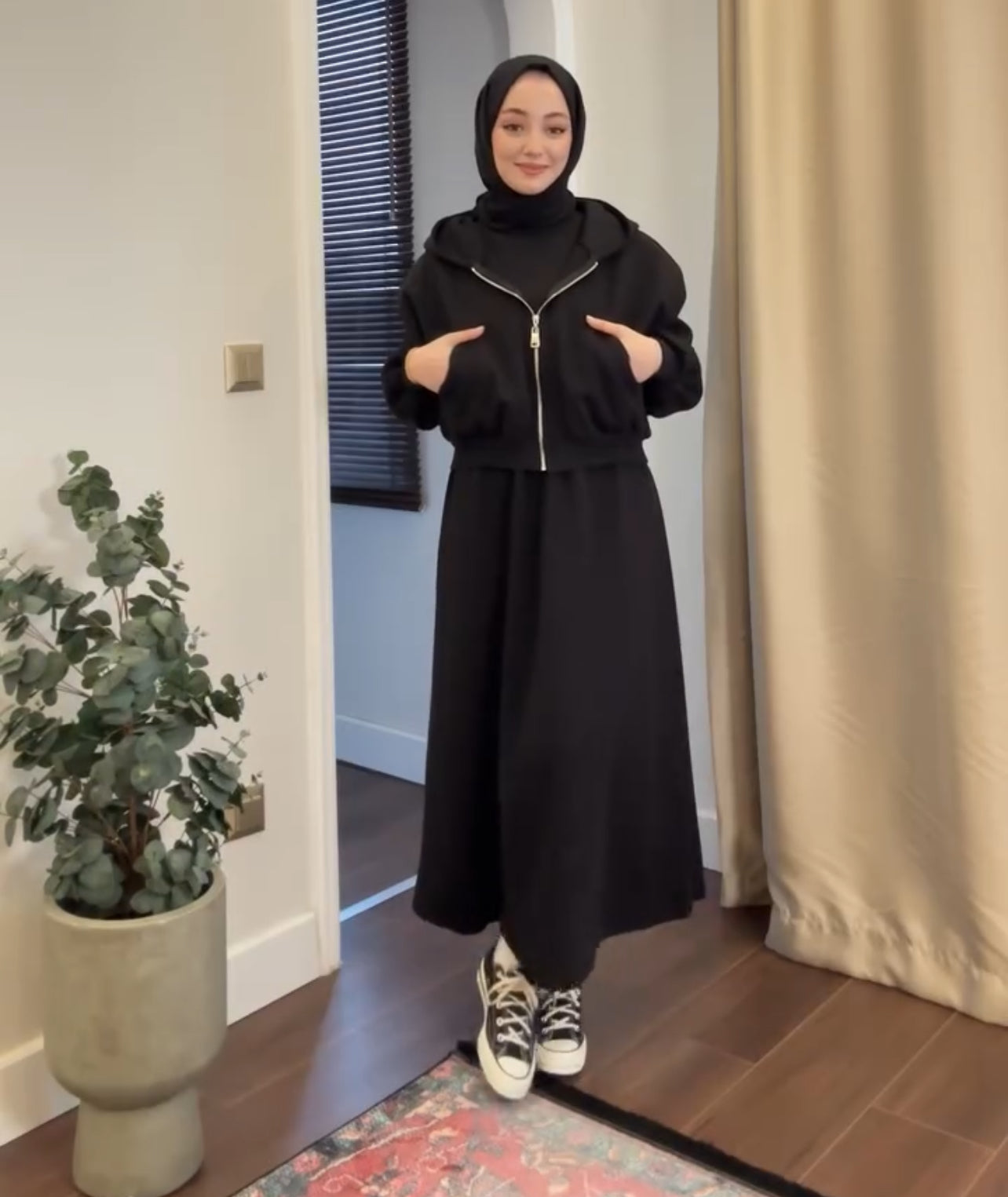 2 Pcs Winter Outfit Long Frock With Upper Fleece Hoodie