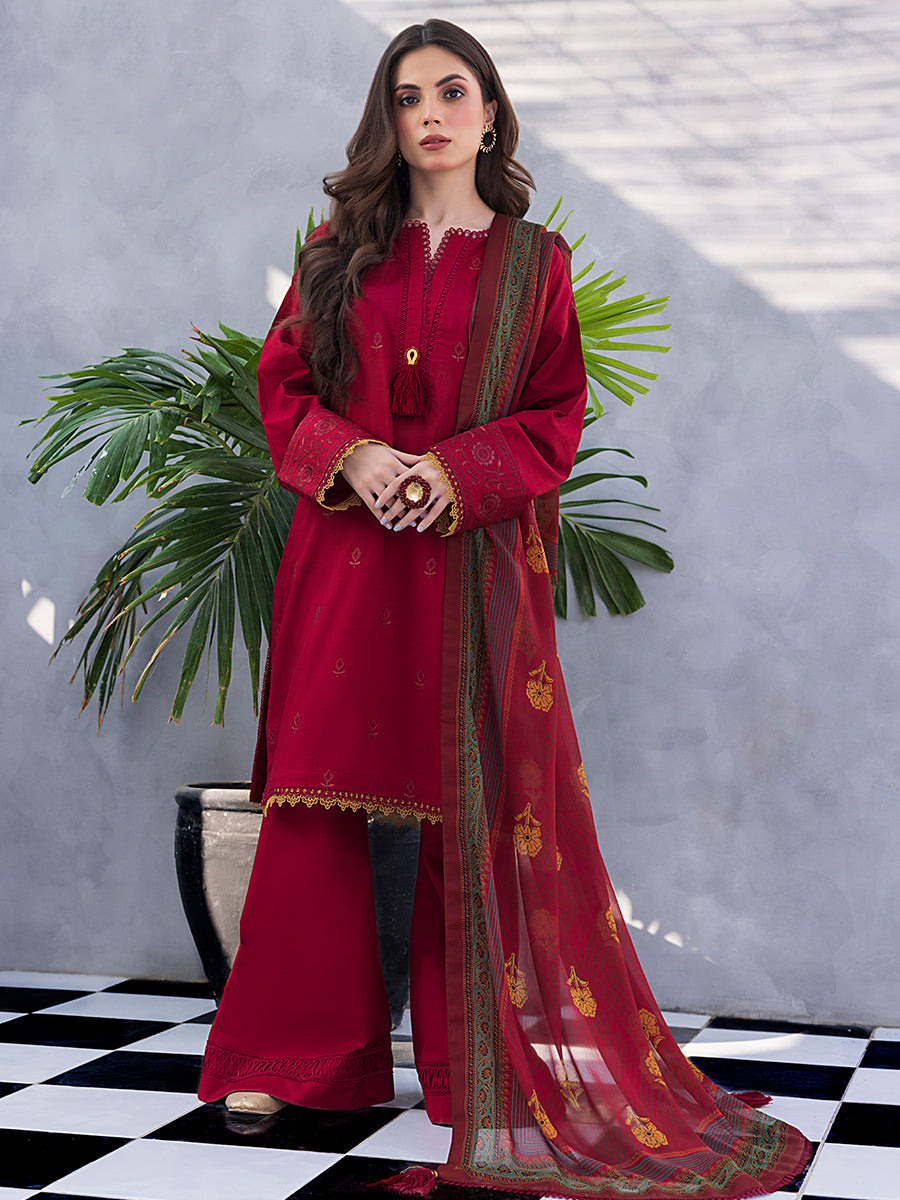 1 & Get 1 Free - 3pc- Unstitched Dyed Embroidered Lawn Suit