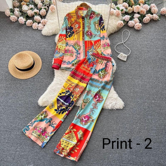 Fashion Print Elegant Women's Set Elastic Waist Straight 2 Piece Pajamas Set Casual Chic Youth Vacation Home Suit