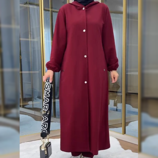 2 Piece Winter Fleece Dress Head to Toe Button Pocket Hoodie & Trouser