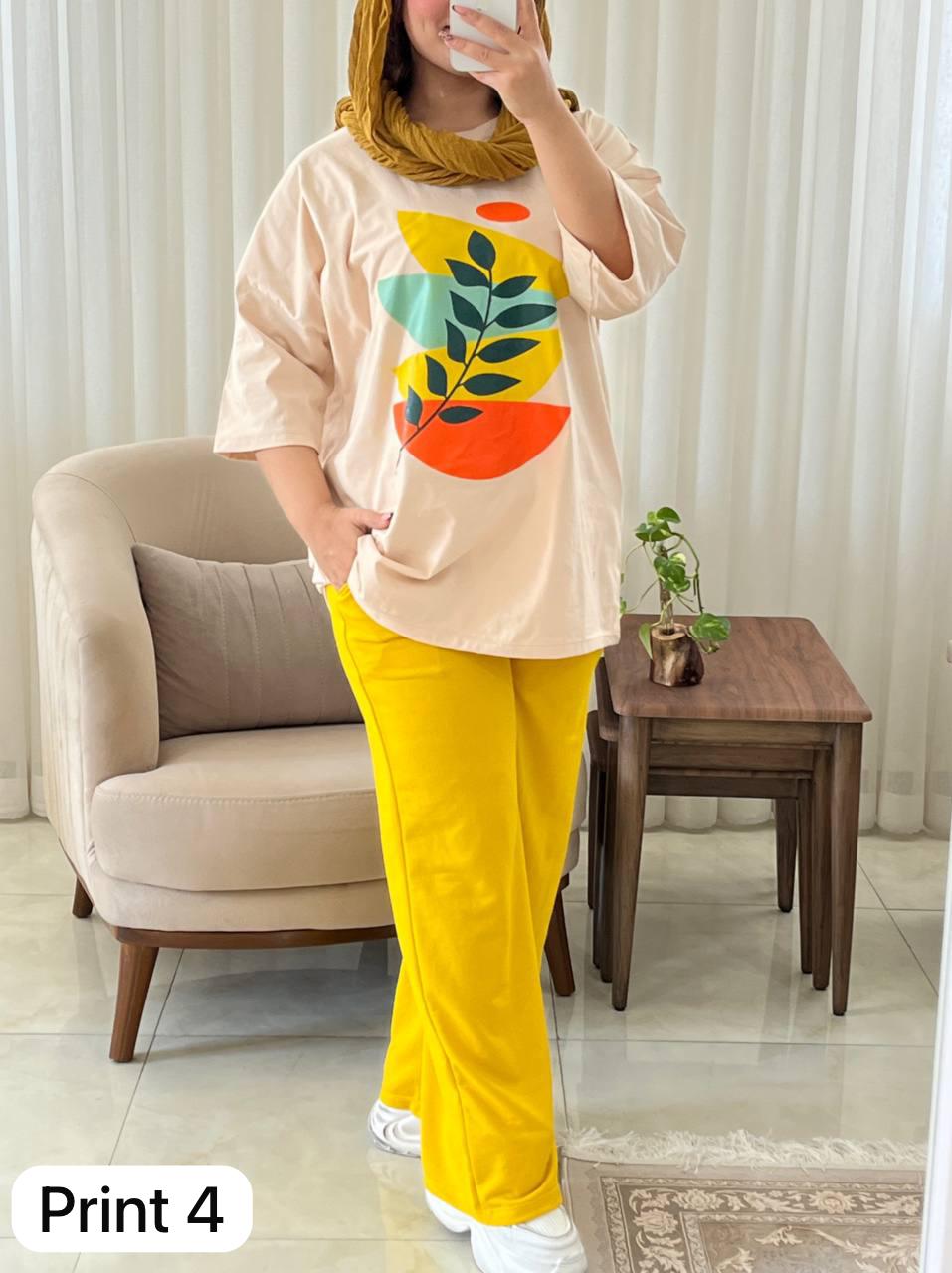 Printed Drop-Shoulder Tee Trousers