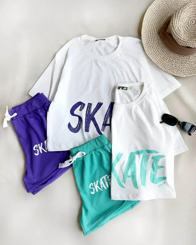 Spring Vibes Colorful Skate Printed Top & Boxer Set