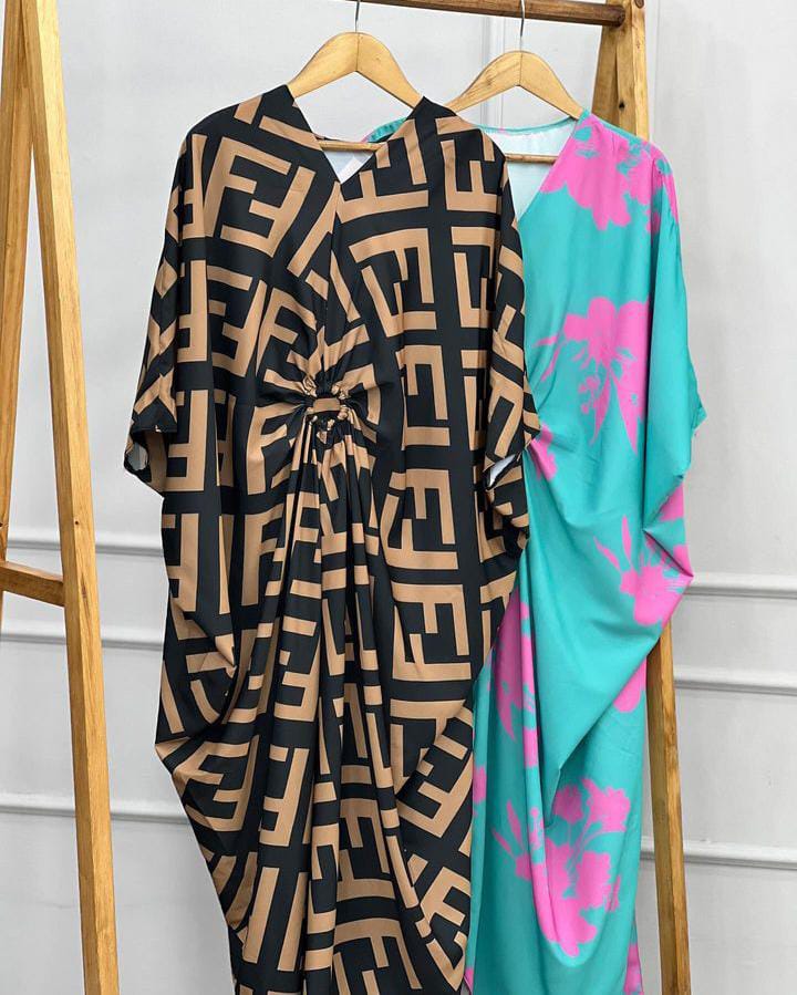 Long Printed Silk Kaftaan