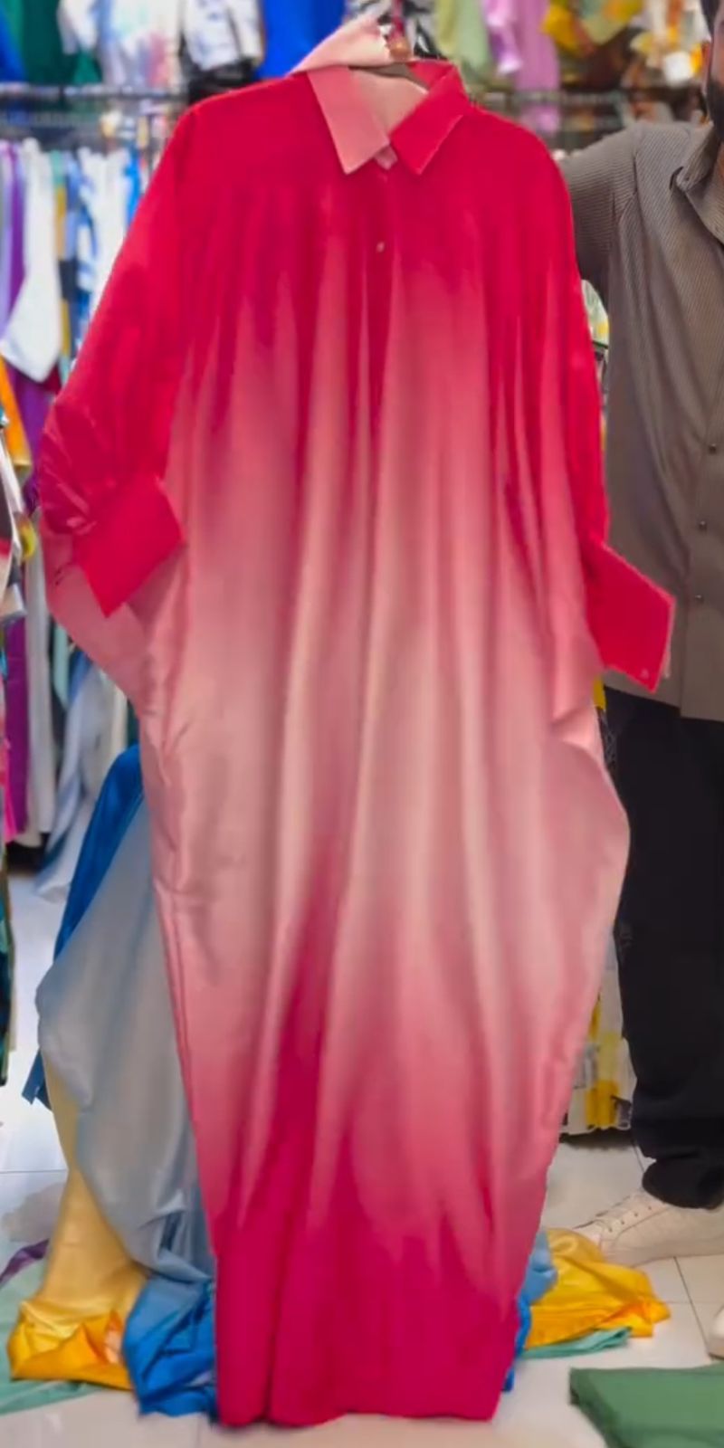 Collar Shaded Style Silk Kaftaan Dress