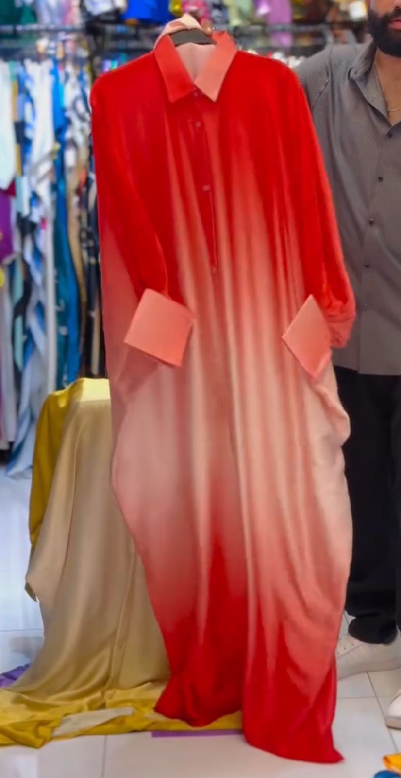 Collar Shaded Style Silk Kaftaan Dress