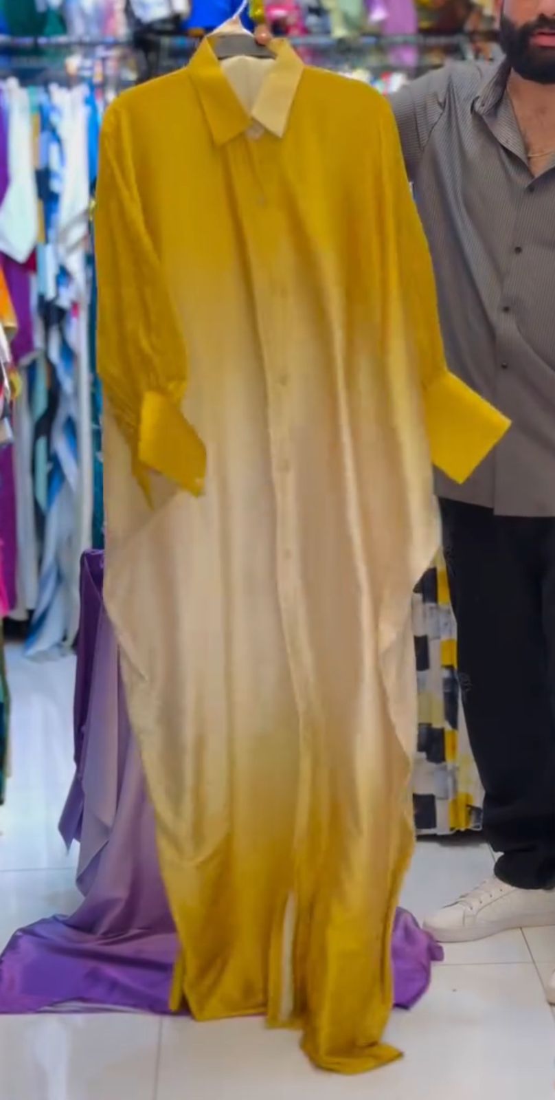 Collar Shaded Style Silk Kaftaan Dress