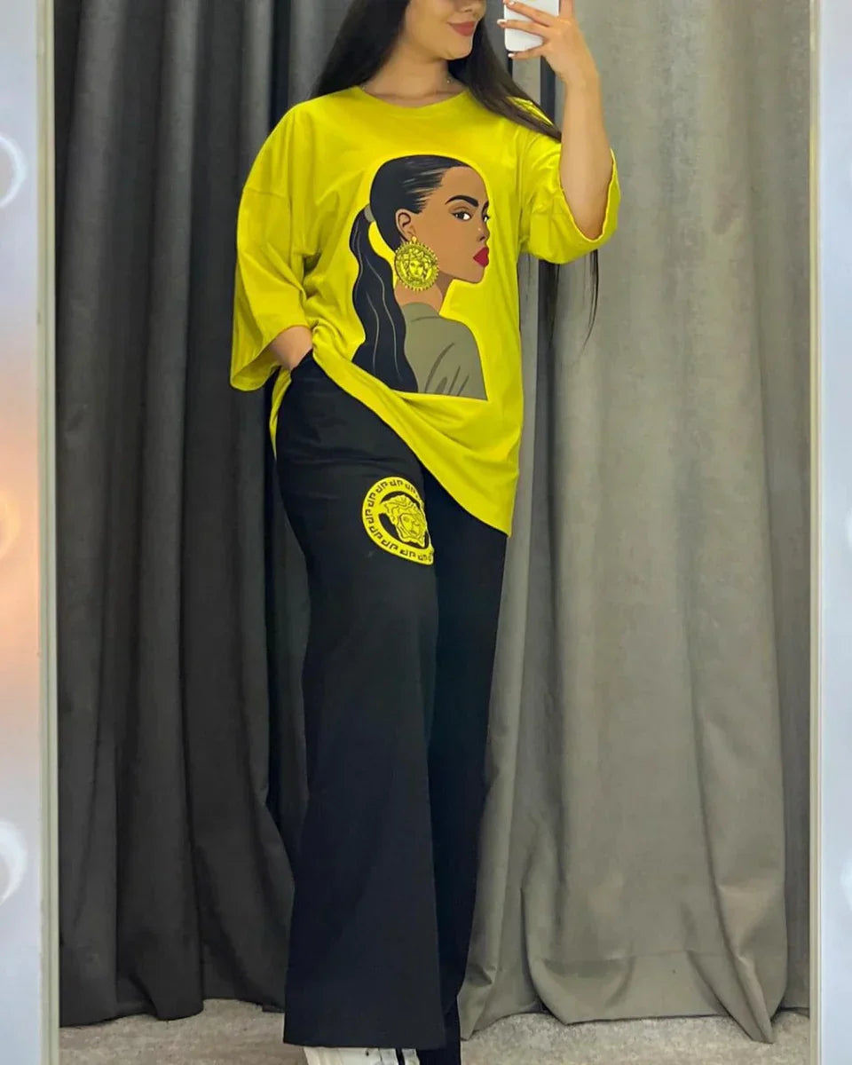 Printed Drop-Shoulder Tee Trousers (Print 2)