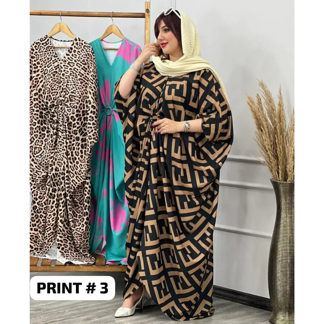 Long Printed Silk Kaftaan