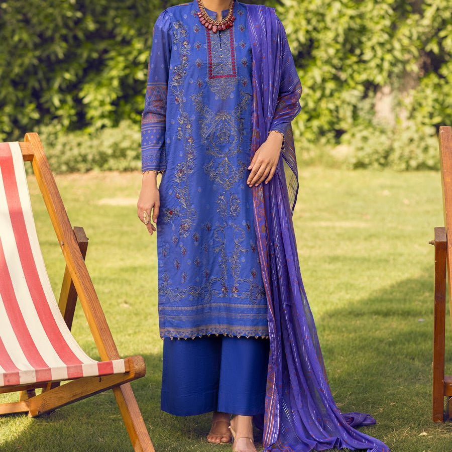 1 & Get 1 Free - Unstitched 3pc -Digital Printed Embroidered Lawn Suit With Printed Chiffon Full Zari Dupatta - Zure DOS306