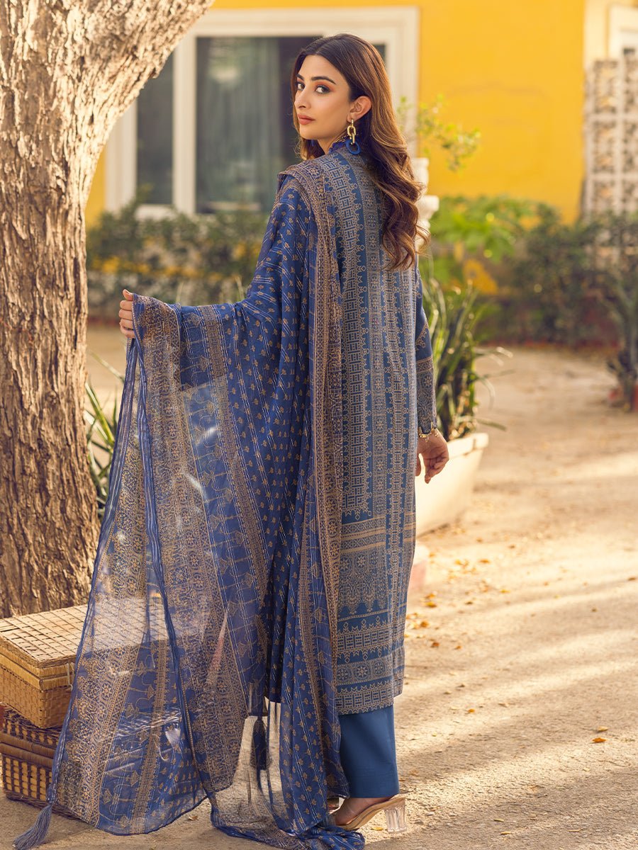 1 & Get 1 Free - Unstitched 3pc - Digital Printed Embroidered Lawn Suit With Printed Chiffon Full Zari Dupatta - Zure DOS301
