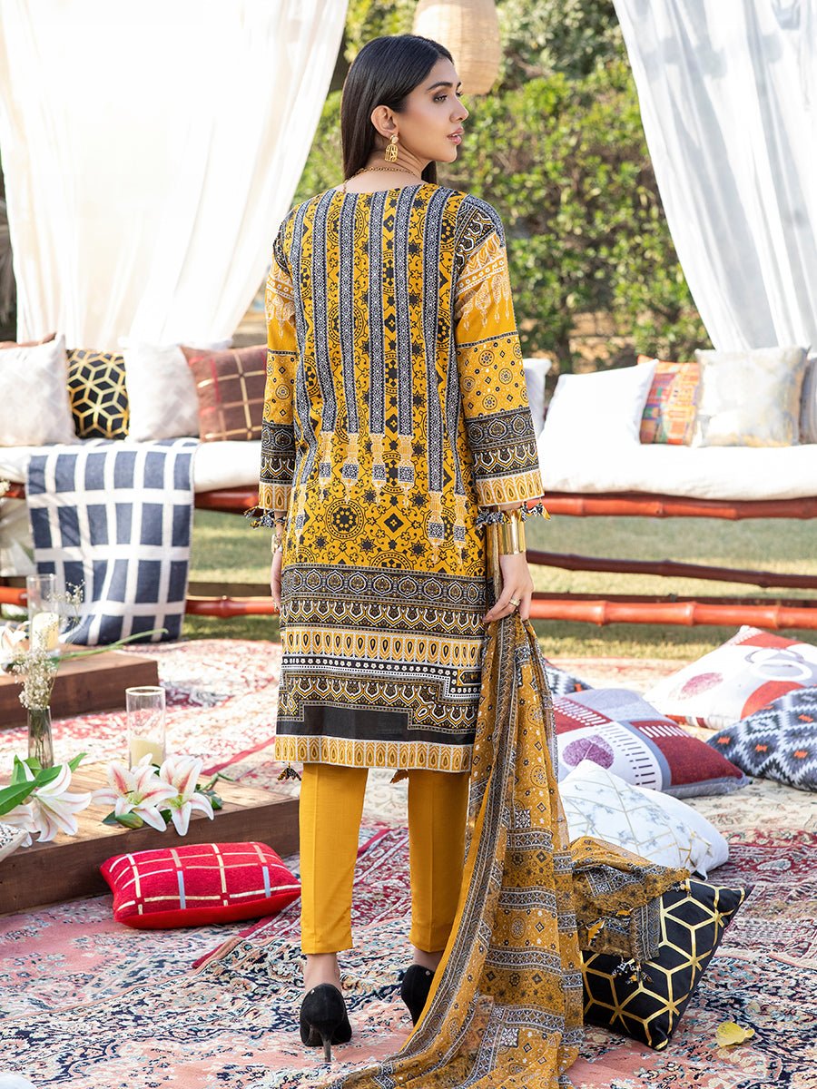 1 & Get 1 Free - Unstitched 3pc Printed Embroidered Lawn Shirt with Printed Chiffon Dupatta & Dyed Cambric Trouser - Z'ure DOS310