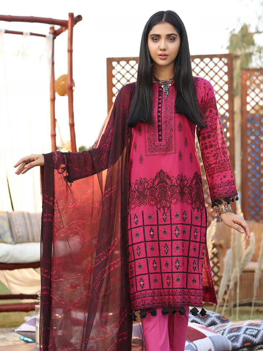 1 & Get 1 Free - Unstitched 3pc Printed Embroidered Lawn Suit