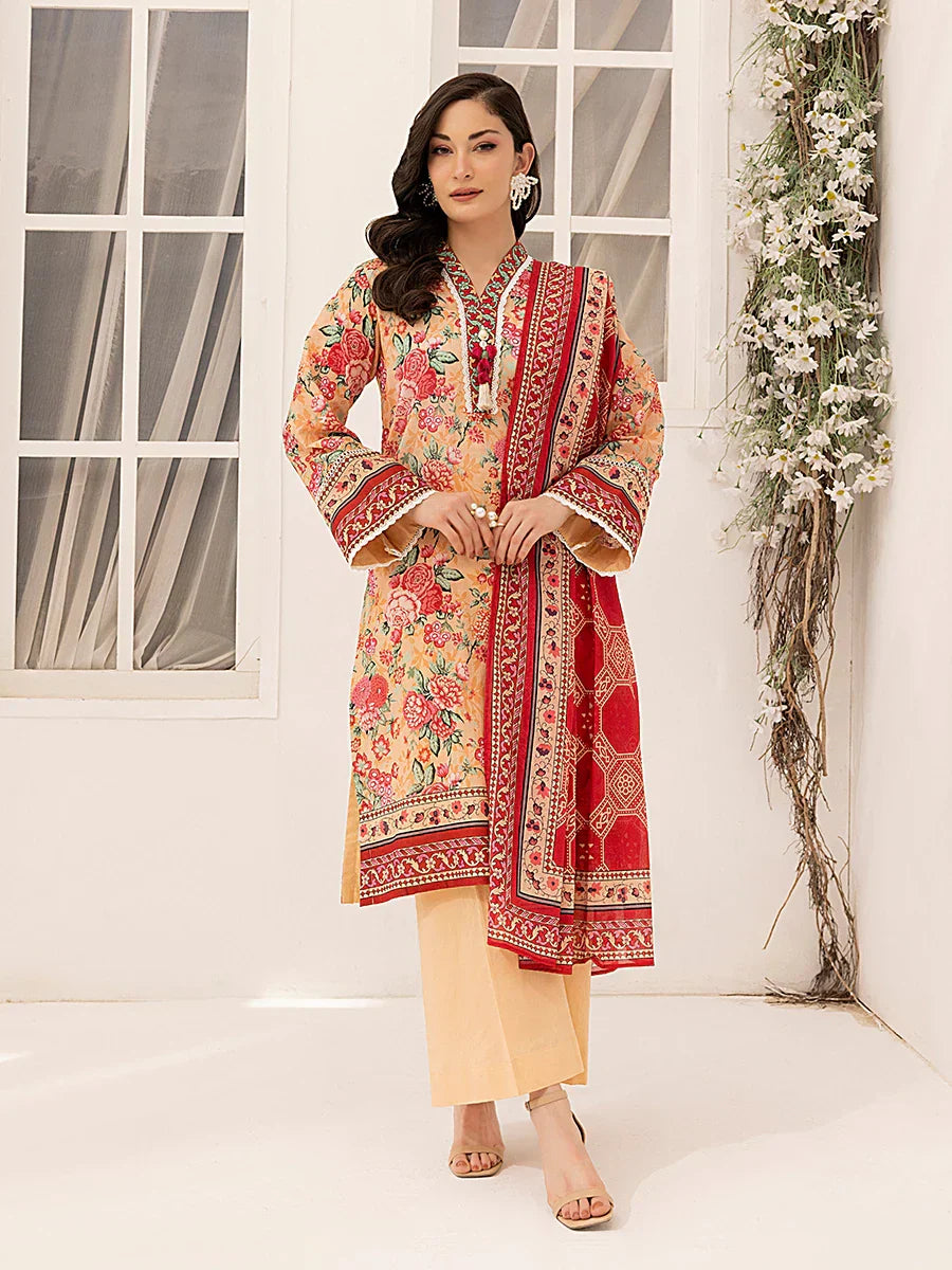 1 & Get 1 Free - 3PC Unstitched Printed Lawn Suit