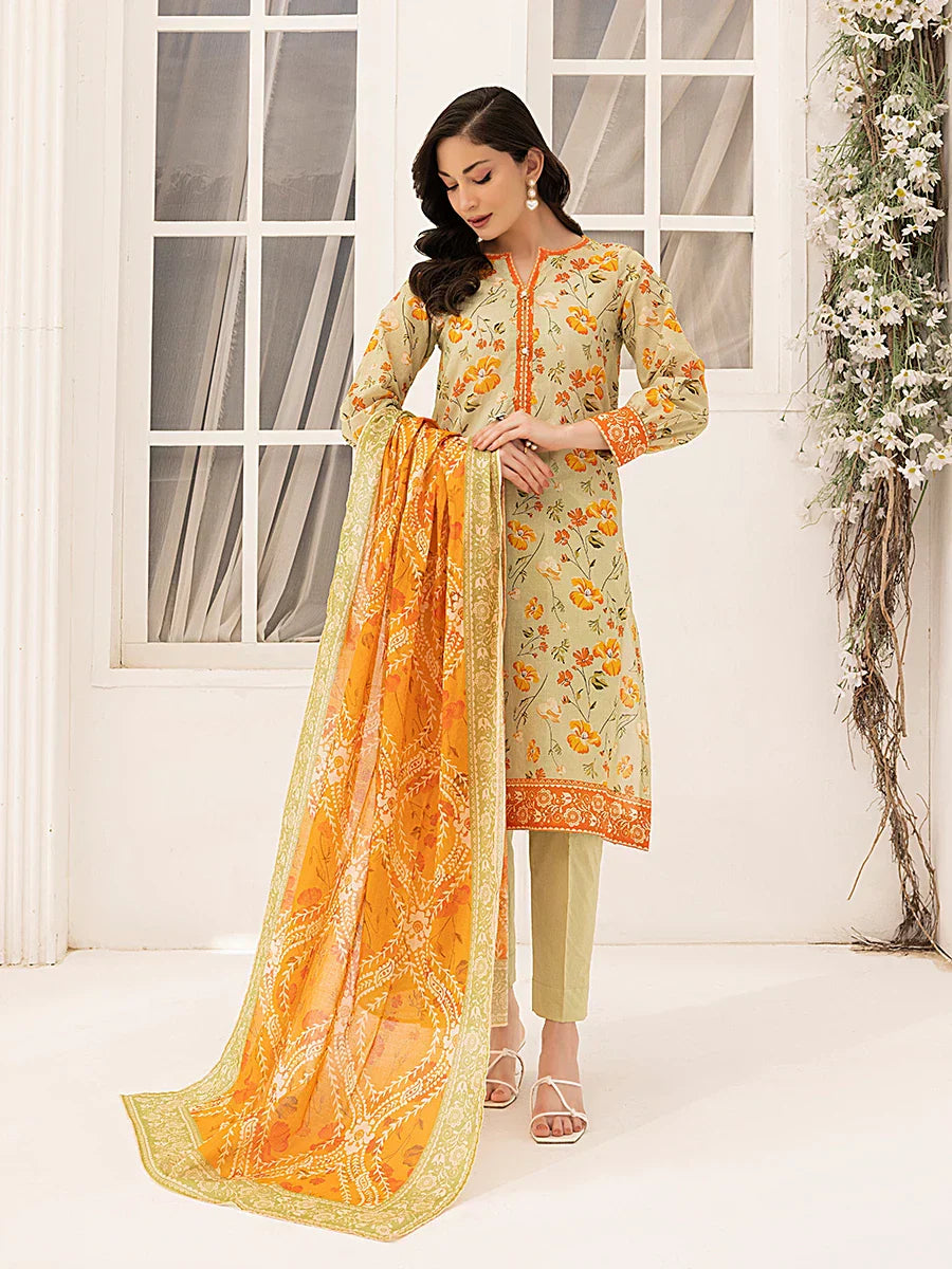 1 & Get 1 Free - 3PC Unstitched Printed Lawn Suit