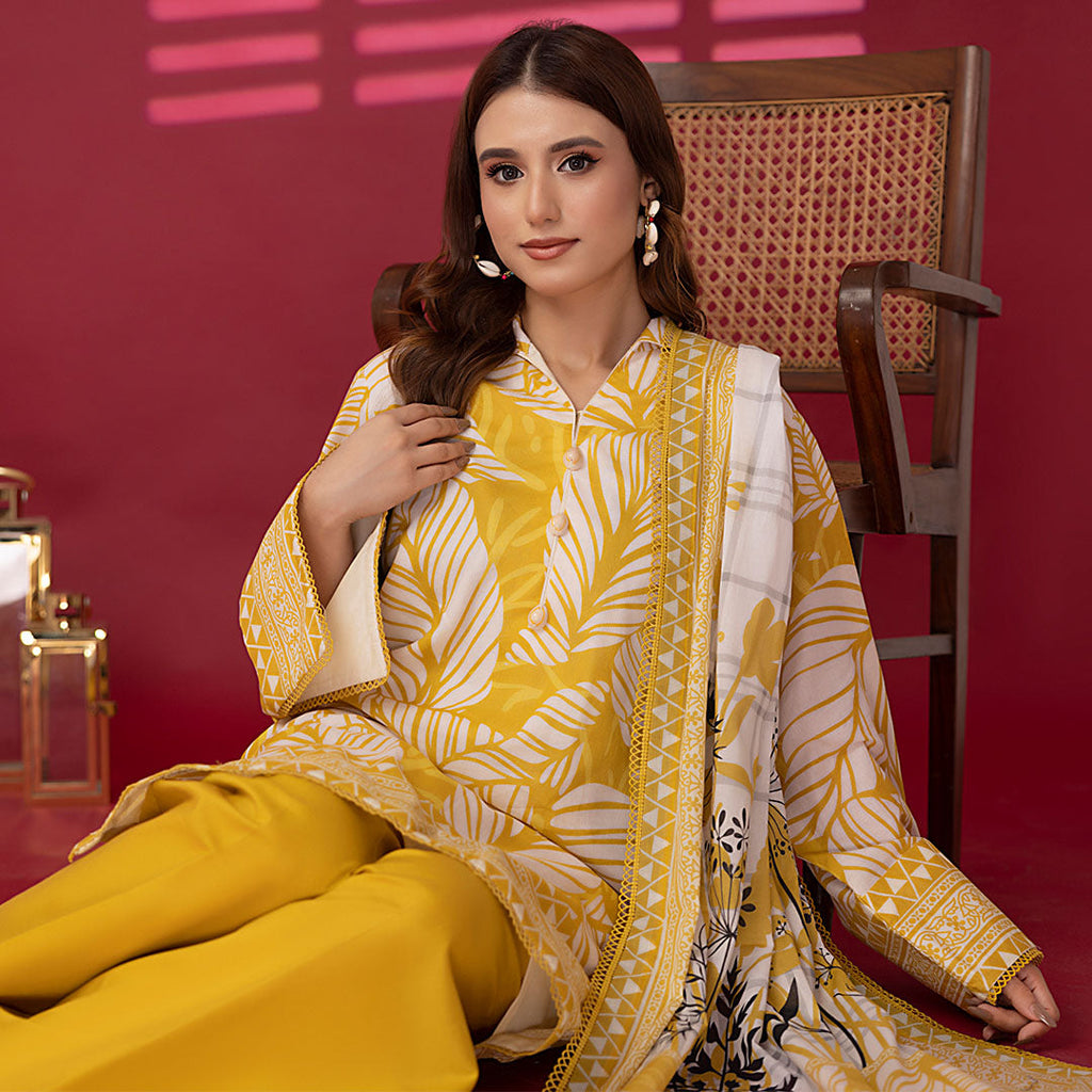 1 & Get 1 Free - 3pc Unstitched Printed Lawn Suit