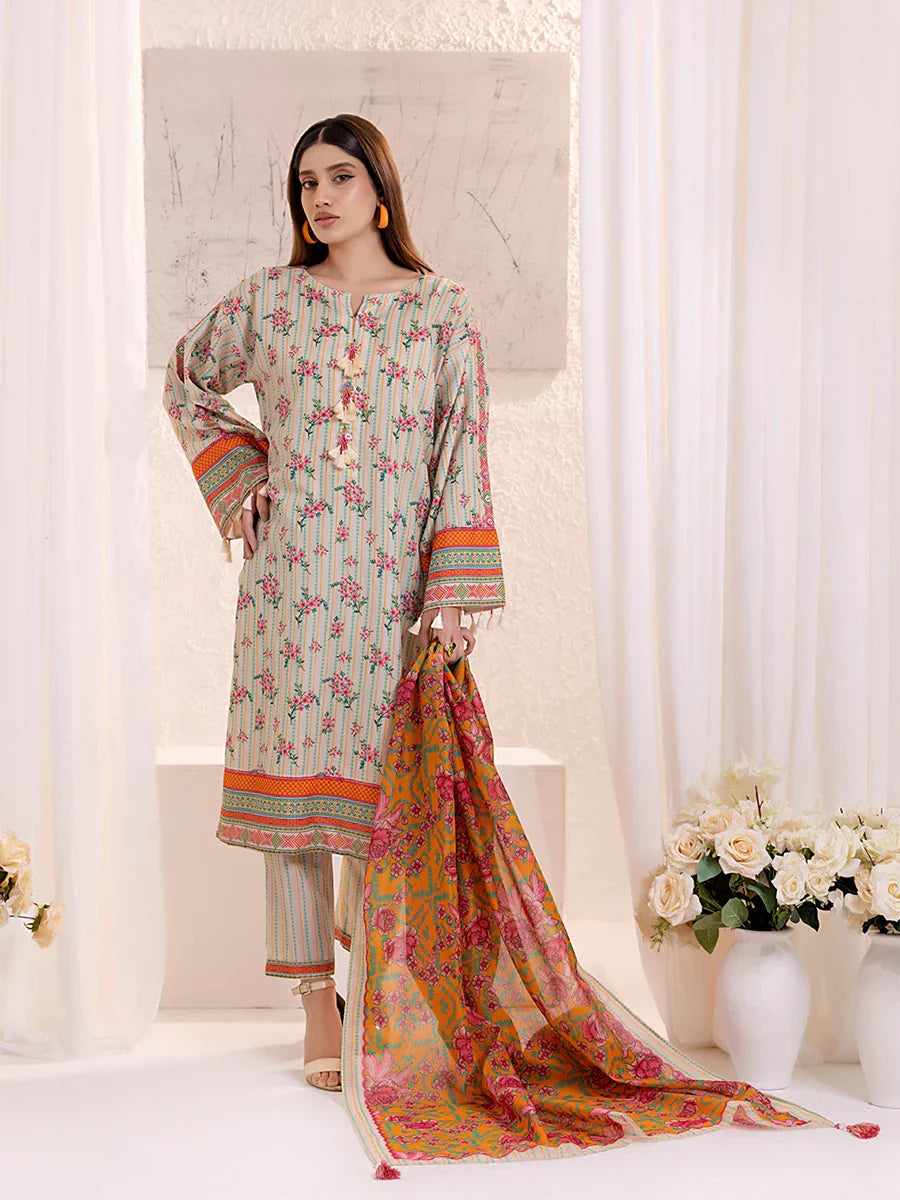 1 & Get 1 Free - 3PCnstitched Lawn Silk Printed Suit