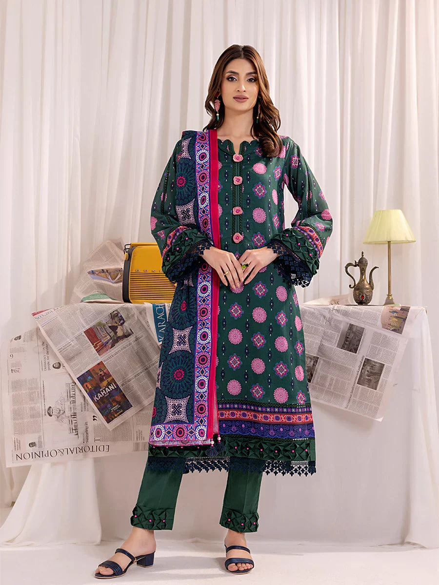 1 & Get 1 Free - 3PC Unstitched Printed Lawn Suit
