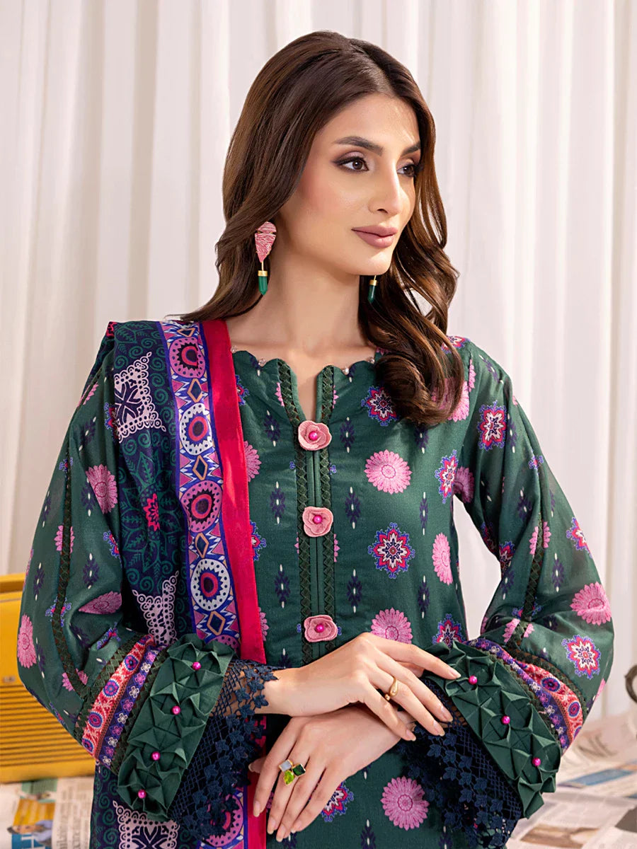 1 & Get 1 Free - 3PC Unstitched Printed Lawn Suit