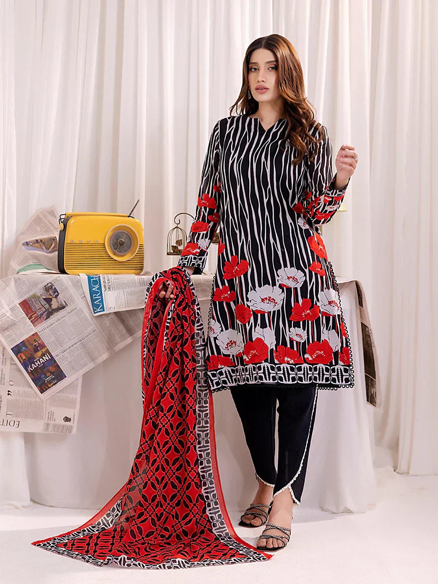 1 & Get 1 Free - 3PC Unstitched Printed Lawn Suit