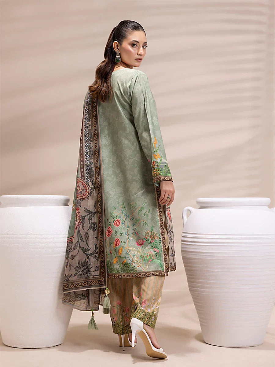 1 & Get 1 Free - 3PC Unstitched Printed Lawn Silk Suit DOS161