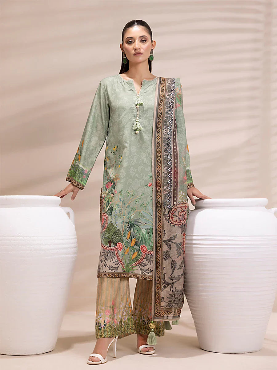 1 & Get 1 Free - 3PC Unstitched Printed Lawn Silk Suit DOS161