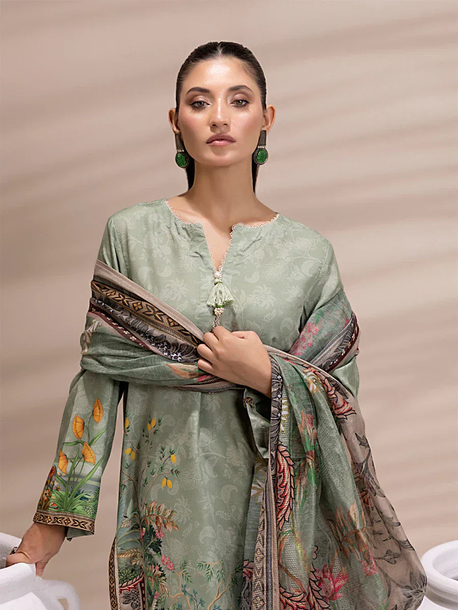 1 & Get 1 Free - 3PC Unstitched Printed Lawn Silk Suit DOS161