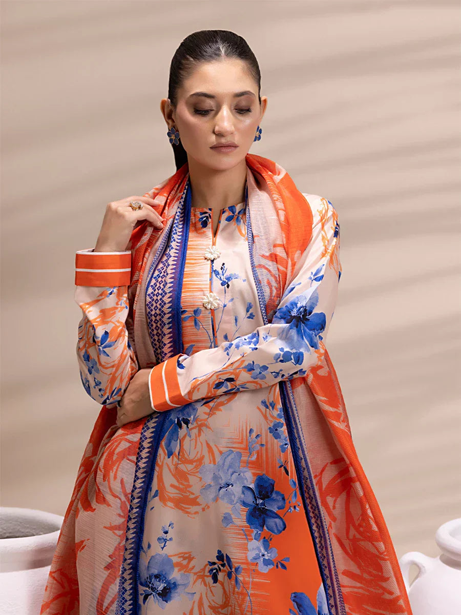 1 & Get 1 Free - 3PC Unstitched Printed Lawn Silk Suit DOS160